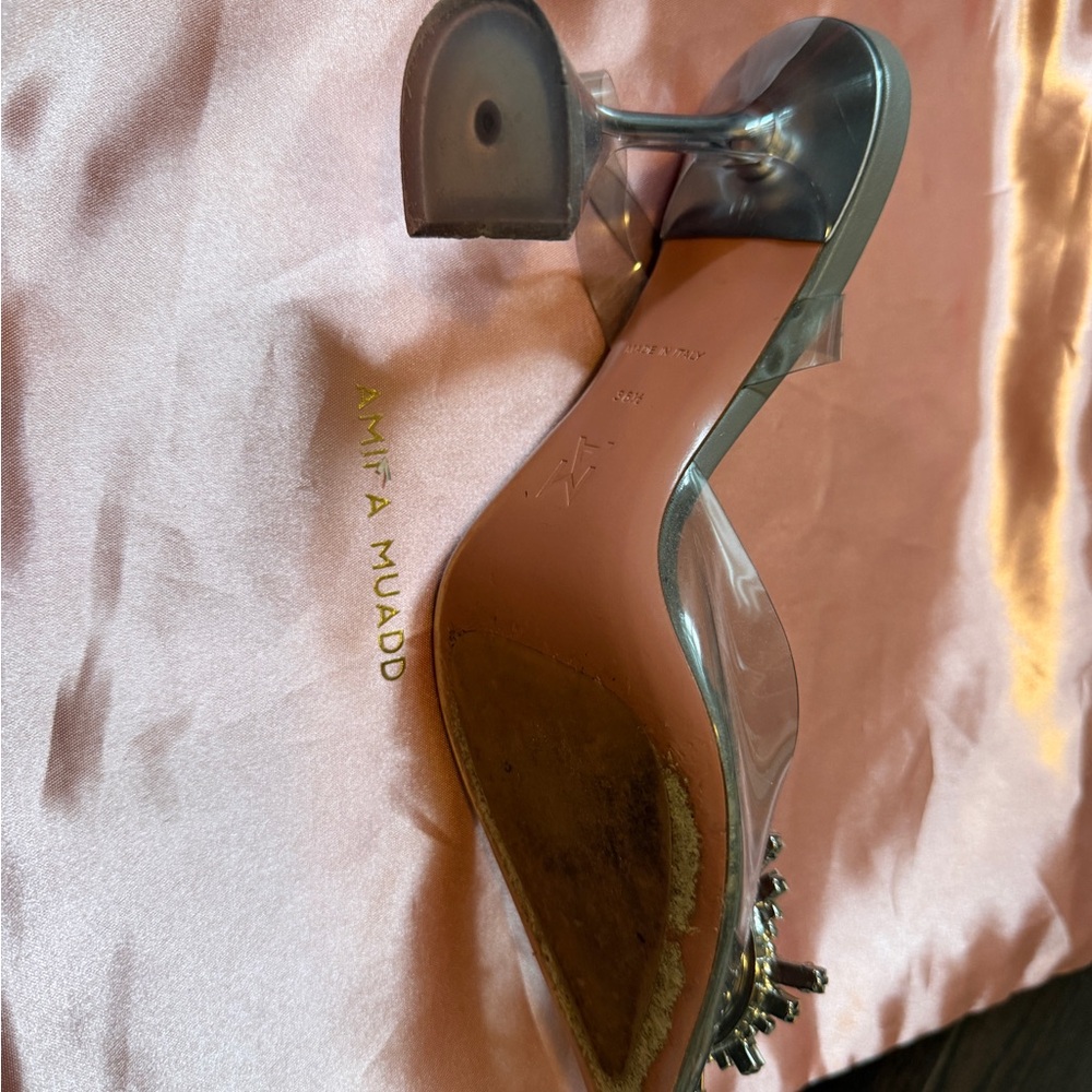Amina Muaddi Silver Crystal Embellished Heels - Picture 3 of 5